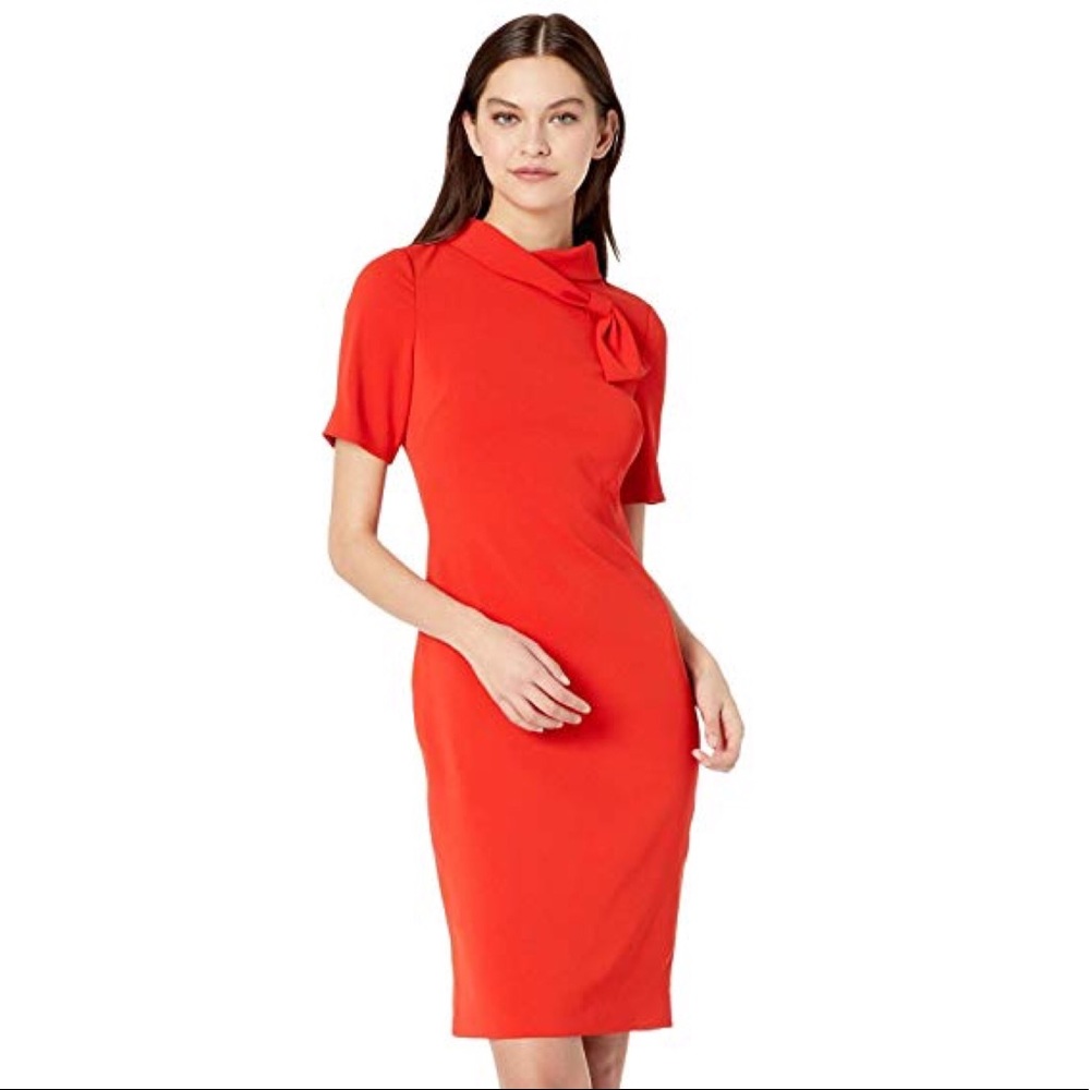Badgley Mischka Red/Coral Faux Neck Tie Dress